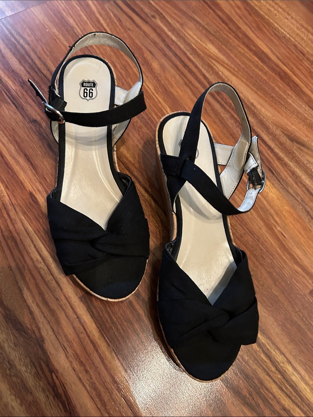Route 66 Women's Black Knotted Open-Toe Sandals with Ankle Buckle